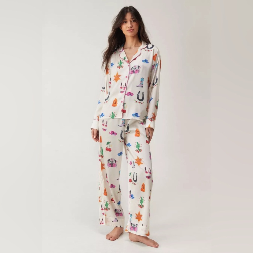 Nasty Gal Western Cowboy SatinPants Pajama Set (Size Large) NWT